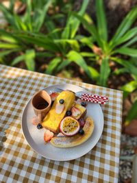 High angle view of food on table