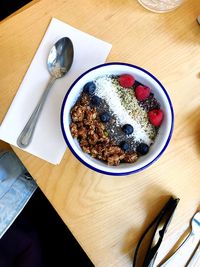 High angle view of food on table