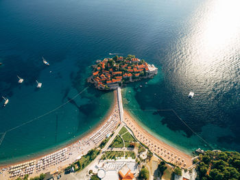 High angle view of boats in sea