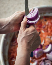 Close-up of hands working