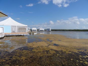 View of calm sea against blue sky