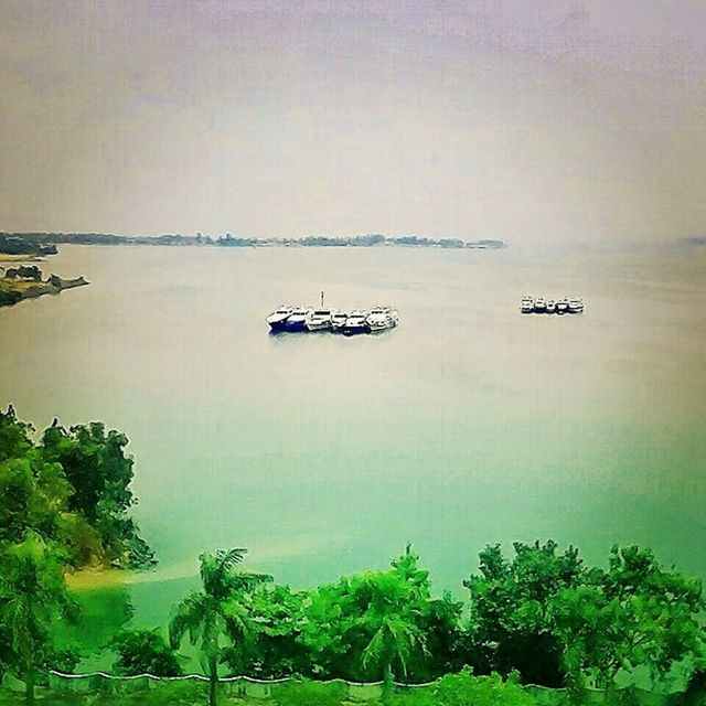 water, nautical vessel, sea, transportation, mode of transport, boat, tranquil scene, tree, tranquility, horizon over water, moored, scenics, beauty in nature, nature, sky, clear sky, copy space, idyllic, high angle view, beach