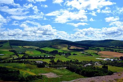 Scenic view of agricultural landscape against sky