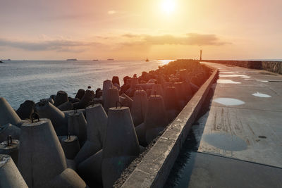 Panoramic view of sea against sky during sunset