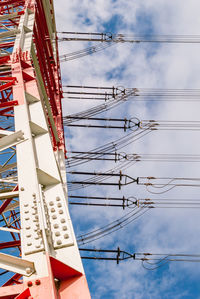 Low angle view of electricity pylon against sky