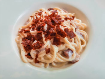 High angle view of food served in plate