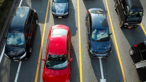 High angle view of cars on street