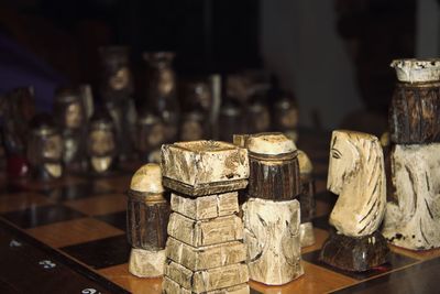 Close-up of chess on table