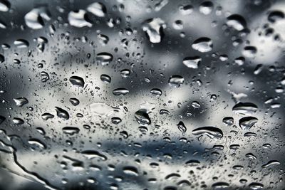 Full frame shot of raindrops on glass window