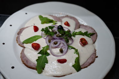 Close-up of salad served in plate