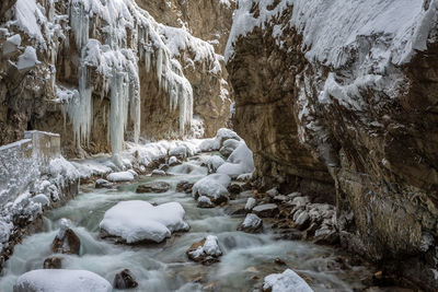 Scenic view of waterfall in winter