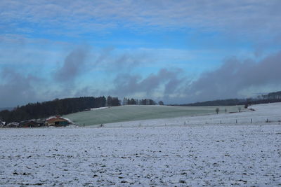 Scenic view of snowcapped landscape against sky