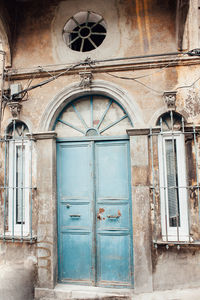 Closed door of old building