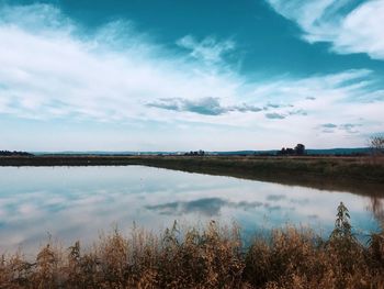 Scenic view of lake against sky