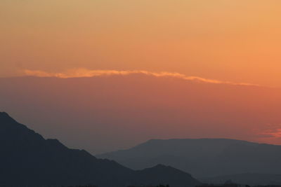 Scenic view of silhouette mountains against sky during sunset