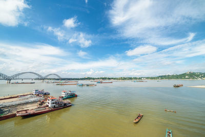 High angle view of bridge over river against sky