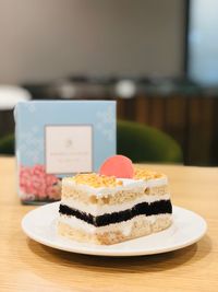 Close-up of cake in plate on table