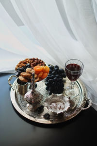 Close-up of fruits in plate on table