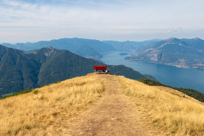 The big red bench on the giumello mountain.