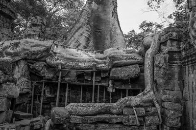 Low angle view of statue against temple