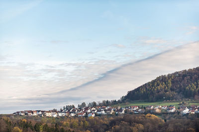 Group of people on mountain against sky