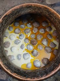 High angle view of soup in bowl