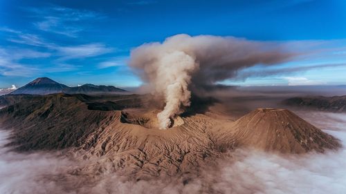 Scenic view of smoking volcano