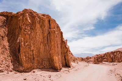 View of rock formations in valle de la muerte in san pedro de atacama