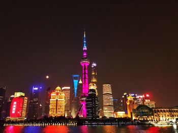 Illuminated buildings in city at night