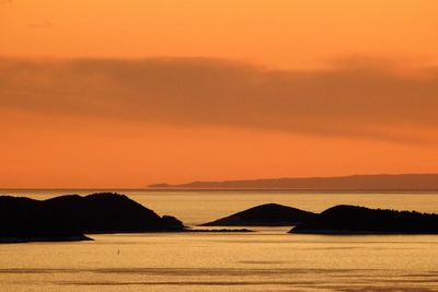 Scenic view of sea against orange sky