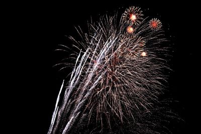 Low angle view of firework display at night