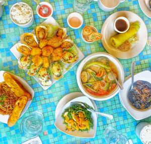 High angle view of food served in plate