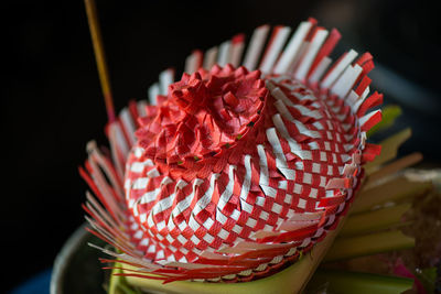 Close-up of red and white decoration