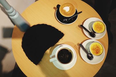 High angle view of breakfast on table