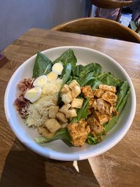 High angle view of meal served on table