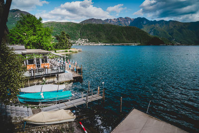 High angle view of lake against sky