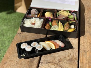 High angle view of food on table