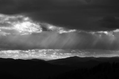 Scenic view of silhouette mountains against sky