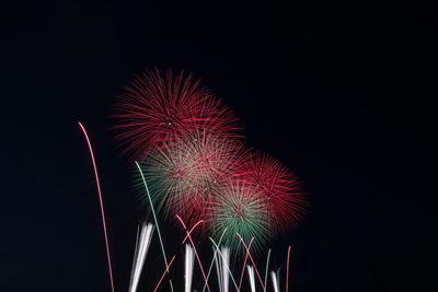 Low angle view of firework display at night