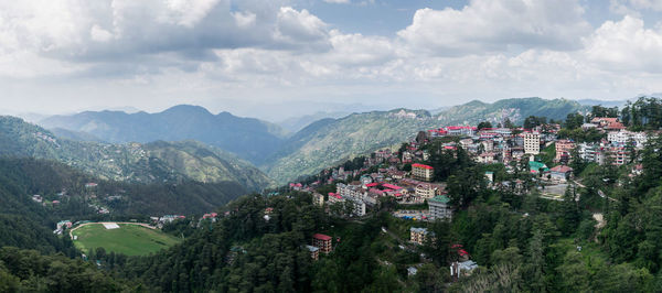 High angle view of townscape against sky in shimla