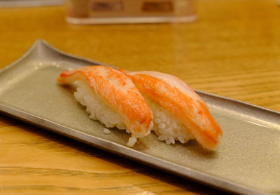 Close-up of sushi in plate on table