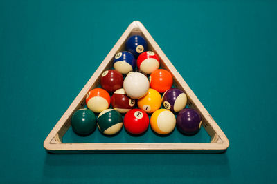 High angle view of balls on table