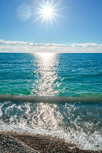Scenic view of sea against sky on sunny day