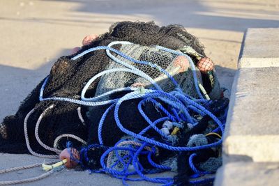 Close-up of ropes on footpath