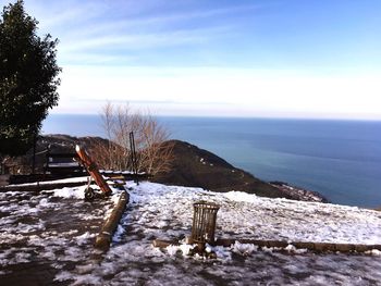 Scenic view of sea against sky during winter