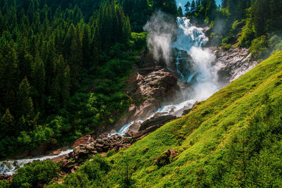 Panoramic view of the krimml waterfalls, the highest waterfalls in austria.