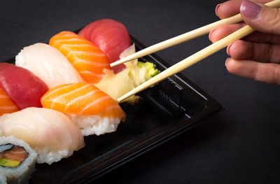 Close-up of sushi in plate