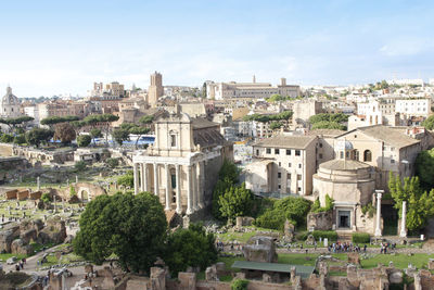 High angle view of buildings in city