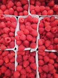 Full frame shot of raspberries for sale at market
