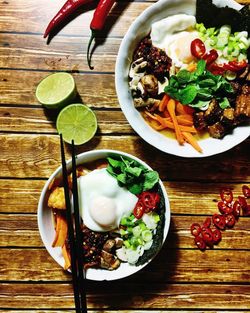 Close-up of food served on table